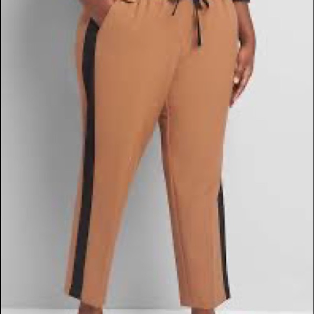 Lane Bryant Tan Cropped Pull-On Pants with Black Side Stripe
